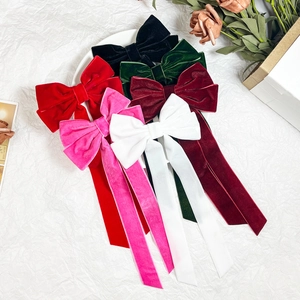 Velvet Bow Hair Clip With Long Streamers For Women Sweet Large Bowknot Hairpins Retro Elegant Duckbill Clip Hair Accessories