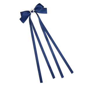 Pince à cheveux avec nœud en satin bleu marine, rubans longs et étoile argentée
