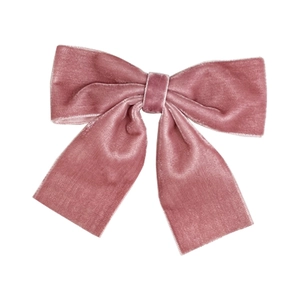 Elegant dusty pink velvet bow hair clip with ribbons for women and girls