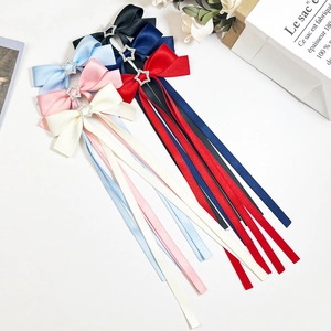 Barrette Cheveux Nœud Étoile Douce et Mignonne Avec Longs Rubans en Satin Strass Étoile Accessoires Cheveux Femmes Filles