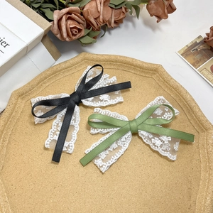 Zoete Kant Strik Haarclip Elegante Japanse Koreaanse Stijl Satijnen Lint Haarpeld Voor Dames Meisjes Dagelijks Feest Haaraccessoires