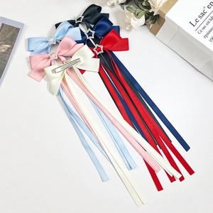 Lot de barrettes à nœuds en satin avec strass en étoile et longs rubans colorés
