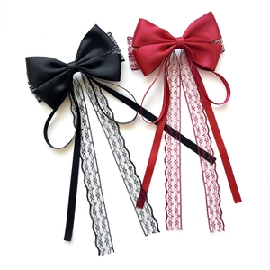 Elegant Lace Bow Ribbon Hair Clip Satin Double Layer Bowknot Spring Clip For Women Lolita Vintage Hair Accessory