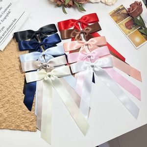 Elegante Satijnen Lint Strik Haarspeld Met Lang Lint Voor Dames Zoete INS Stijl Effen Kleur Alligator Clip Haaraccessoires