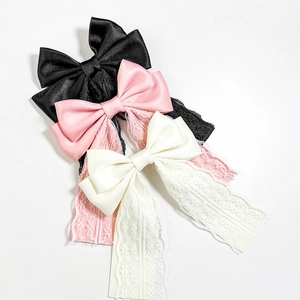 Elegant Lace Ribbon Bowknot Hair Clip Satin Bow Streamer Duckbill Clip For Women Sweet Vintage Style Hair Accessory