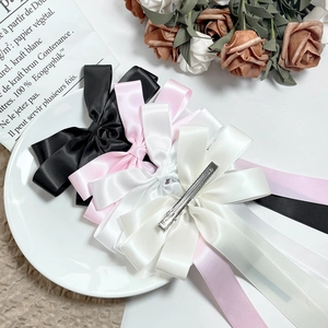 Barrette à cheveux élégante avec grand nœud en satin et longs rubans multicolores