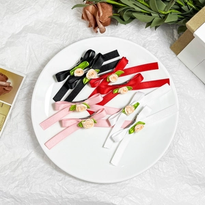 Sweet Pastoral Ribbon Flower Bow Hair Clips Handmade Fabric Rose Leaf Alligator Clips Aesthetic Floral Hairpins Women