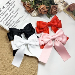 French Vintage Satin Ribbon Multi Layer Bow Hair Clip Elegant Large Spring Clip For Women Girls Hair Accessories