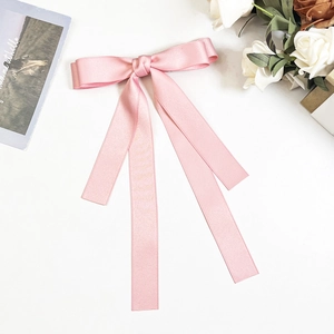 Rosafarbene doppellagige Satinschleife Haarspange mit langen Bändern für elegante Damen