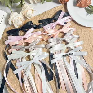 Elegant ballet style satin ribbon hair bow clips with long streamers in multiple colors