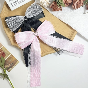 Sweet Lace Ribbon Bow Hair Clip For Women Gothic Heart Rhinestone Bowknot Spring Clip French Retro Hair Accessories Gift