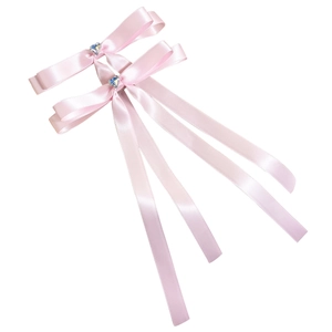 Barrettes à nœuds en satin rose avec cristal en cœur et longs rubans élégants