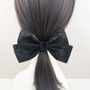 Pince à cheveux élégante avec grand nœud à paillettes noires pour queue de cheval