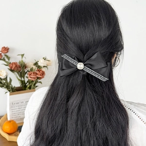 Elegant Satin Bowknot Hair Clip Rhinestone Letter Print Ribbon Bow Duckbill Clip French Style Hair Accessories For Women