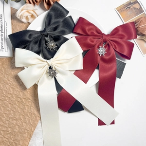Vintage Satin Bow Hair Clip With Metal Sun Pendant Ribbon Streamer Large Spring Clip For Women Elegant Fashion Headwear
