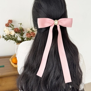 Elegant Satin Bow Ribbon Hair Clip For Women With Rhinestone Center Large French Style Hair Accessories For Party Daily Wedding