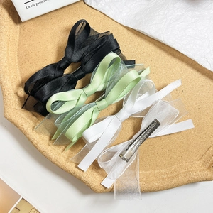 Lot de 3 barrettes à cheveux nœud élégantes en organza noir, vert clair et blanc pur