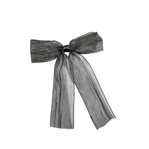 Eleganter schwarzer Haarclip mit transparenter Netzschleife und langen Bändern für Damen