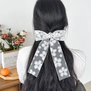 Fermaglio per Capelli con Fiocco in Pizzo a Fiori in Stile Giapponese per Donna Dolce Organza Floreale Nastro Forcina