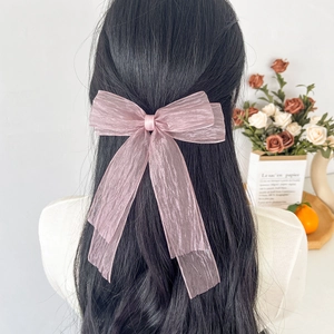 Handgefertigte Stoff Schleife Haarspange Mit Lange Bänder Für Damen Süße Mori-Stil Netz Schleife Französisch Stil Haarschmuck Für Party Alltag