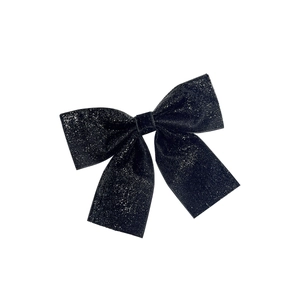 Elegant black sequin bow hair clip with silver glitter finish for women's hair styling