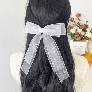 Eleganter weißer Haarschleifen-Clip mit langen Bändern für sommerliche Damenfrisuren