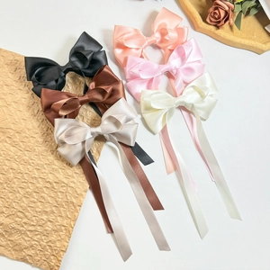 Französisch Vintage Satin Schleife Haarclip Mit Langen Bändern Süß Elegant Einfarbig Federclip Haarnadel Für Damen Täglich Schmuck
