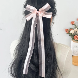 Damen Koreanischer Stil Langes Band Schleife Haarspange Süß Elegant Organza Streamer Entenschnabel Clip Handgefertigt Haarschmuck Mädchen Geschenk