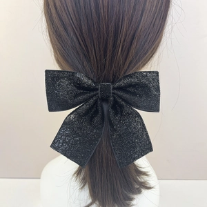 Vintage Retro Glitter Bow Hair Clip Sequined Ribbon Duckbill Clip With Streamers Elegant Korean Large Hair Bow For Women