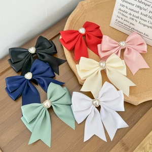 Sweet Satin Ribbon Bow Hair Clip Heart Faux Artificial Pearl Elegant Korean Ins Style Headwear For Women Girls Fashion Accessories