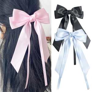 Elegant Ribbon Bow Hair Clip With Long Streamers Korean Style Versatile Satin Texture Hairpin For Women Daily Accessory