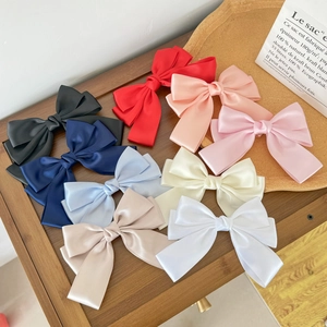 Elegant Large Satin Bow Hair Clip For Women Sweet Solid Color Duckbill Clip Fashion Hair Accessory For Daily Party
