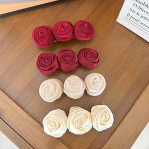 French Vintage Satin Rose Hair Clip For Women Elegant Handmade Three-Flower Spring Clip Chic Hair Accessories Hairpin Gift