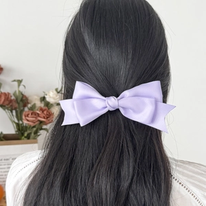 Elegant lilac satin double-layer bow hair clip for women with premium glossy texture