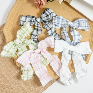 Sweet Checkered Bow Hair Clip For Women Gingham Fabric Long Ribbon Hairpin Duckbill Clip Daily Hair Accessories Gift