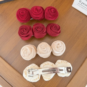 French vintage satin rose hair clips set in velvet and fabric for elegant women styling