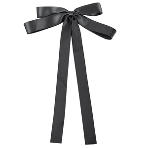 Elegant black ribbon bow hair clip in silk texture for women minimalist hair accessory