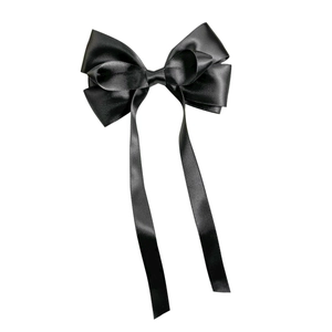 Eleganter schwarzer Satin-Haarclip mit Schleife und langen Bändern im französischen Stil