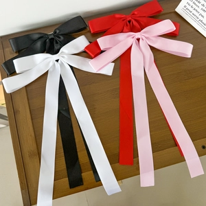 Large French Satin Bow Hair Clip With Long Ribbon For Women Elegant Polyester Ribbon Bowknot Spring Duckbill Clip Hair Accessories