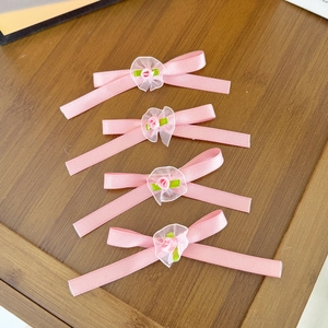 Fermagli per capelli a fiocco rosa con rose e organza bianca per ragazze e donne