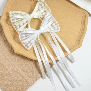 Französischer Stil Spitze Band Schleife Haarspange Für Damen Süß Elegant Satin Netz Gaze Lange Quaste Federclip Haarschmuck