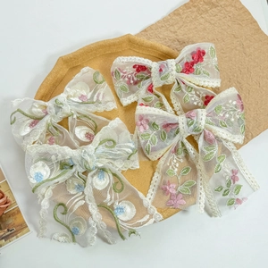 Fermaglio per Capelli con Fiocco in Pizzo Ricamato da Donna Stile Pastorale Dolce Molla in Rete Copricapo Floreale Eleganti Accessori per Capelli
