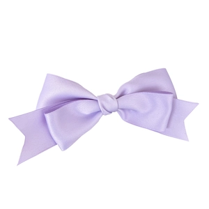 Light purple satin double-layered bow hair clip with ribbons on white background