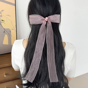 Women Sweet Mesh Bow Scrunchie With Long Ribbon Streamer Elegant Japanese Style Hair Tie Hair Accessories For Daily Dating