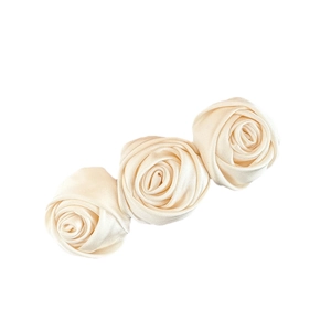 Elegant French vintage cream satin rose hair clip with three silky fabric flowers for women