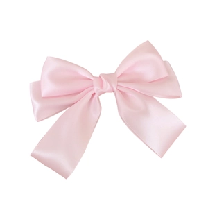 Elegant cream pink satin bow hair clip with double-layer silk texture for women