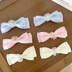 Barrette à Cheveux Nœud en Satin Style Français Avec Fleur de Rose Faite à la Main Épingles à Cheveux en Ruban pour Femmes Filles