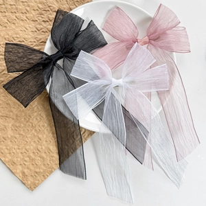 Large Organza Bow Hair Clip With Long Ribbon For Women Mesh Elegant Sweet Hair Accessories For Daily Wedding Party Hairpin