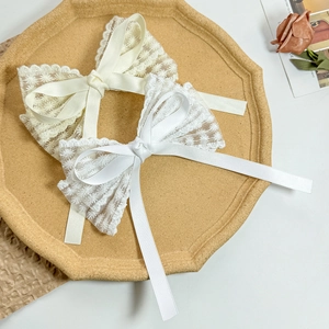 Pince à Cheveux Nœud en Dentelle avec Broderie Florale Française Élégante avec Long Ruban de Satin pour Femme Mariée Mariage