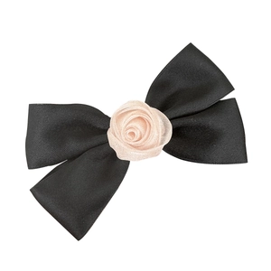 Fermaglio per capelli con doppio fiocco in raso nero e rosa di stoffa per acconciature